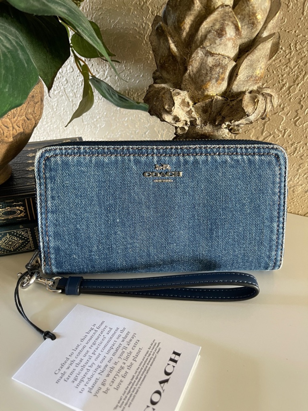 NWOT Coach Long Zip Accordion Wallet in Denim